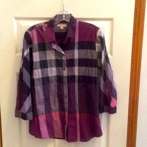 Burberry Brit Purple Plaid Long Sleeve Blouse- S